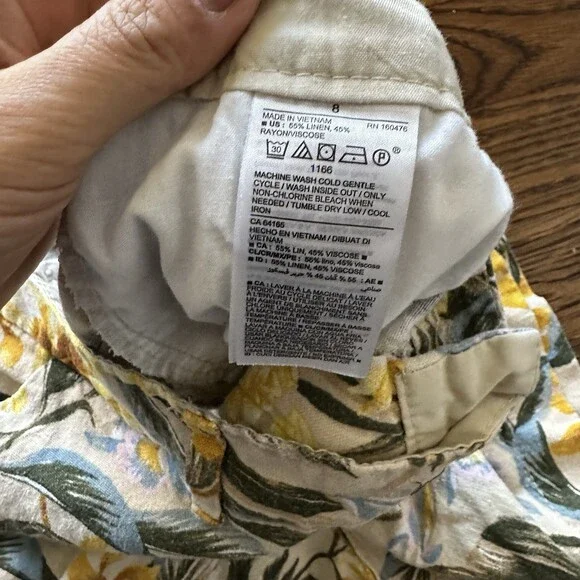 Old Navy Everyday Shorts Yellow Tropical Print Linen Rayon Mid Rise Zip Fly 8 - Picture 6 of 17